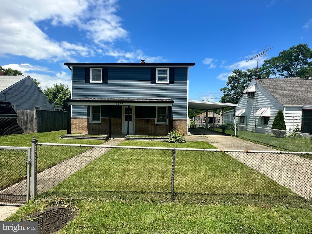 7717 Fairgreen Rd, Dundalk, MD 21222 - view of front of house with concrete driveway, an attached carport, and brick siding