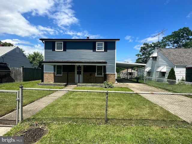 7717 Fairgreen Rd, Dundalk, MD 21222 - view of front of house with concrete driveway, an attached carport, and brick siding