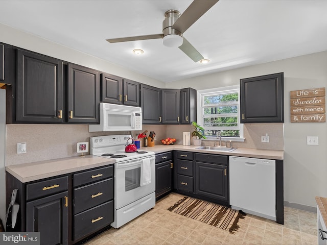 303 Stevens Ave, Reading, PA 19608 - kitchen featuring white appliances, a sink, a ceiling fan, and light countertops