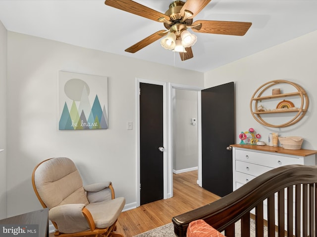 303 Stevens Ave, Reading, PA 19608 - bedroom featuring light wood-style flooring, baseboards, and ceiling fan