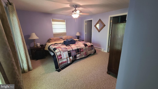 1725 Loop Rd, Franklin, WV 26807 - bedroom with baseboard heating, light carpet, and ceiling fan