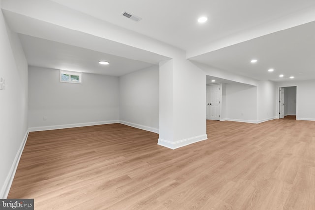 5204 Muirfield Dr, Ijamsville, MD 21754 - basement with light wood-style floors, baseboards, and recessed lighting