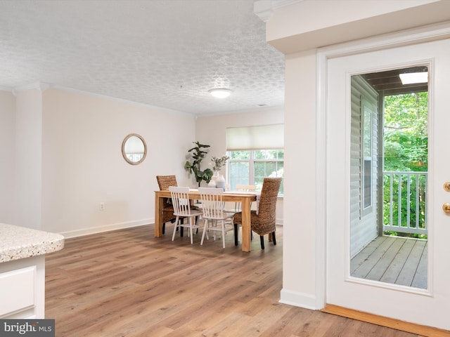 621 Admiral Dr Unit 207, Annapolis, MD 21401 - dining area with light wood-type flooring, baseboards, crown molding, and a textured ceiling