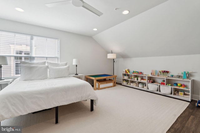 13126 Hawkeye Aly, Clarksburg, MD 20871 - bedroom with vaulted ceiling, wood finished floors, recessed lighting, a ceiling fan, and baseboards