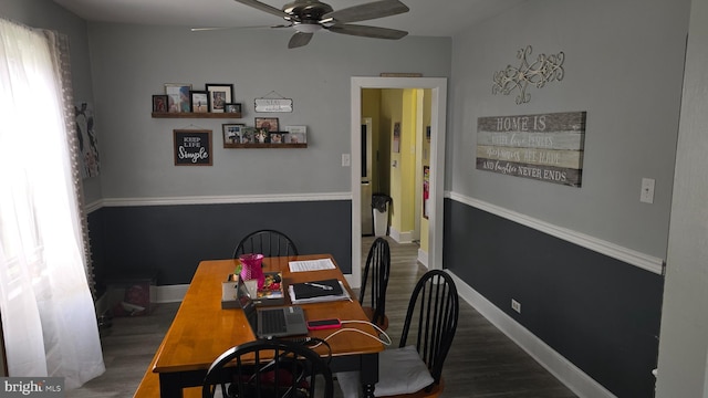 2103 W Trindle Rd, Carlisle, PA 17013 - dining space with wood finished floors, a ceiling fan, and baseboards