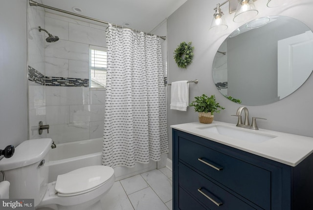 124 Washington Ave, Mount Ephraim, NJ 08059 - full bath featuring marble finish floors, shower / bath combo with shower curtain, and vanity