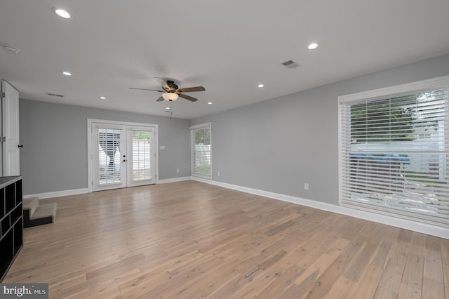 124 Washington Ave, Mount Ephraim, NJ 08059 - unfurnished living room featuring ceiling fan, light wood-style floors, recessed lighting, and french doors