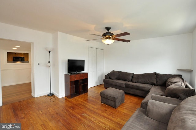 81 Jarvis St, Pemberton, NJ 08068 - living area featuring ceiling fan, wood finished floors, and baseboards