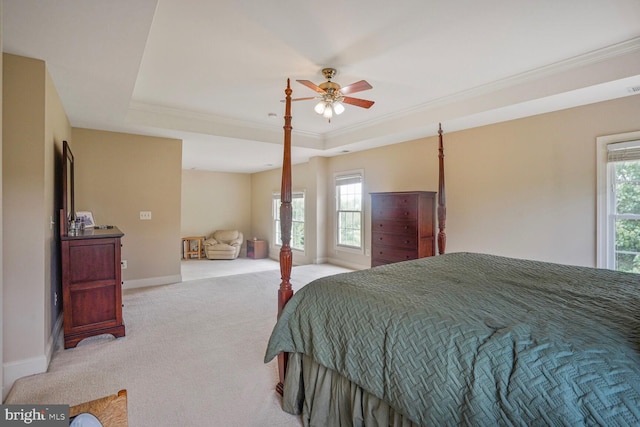 5438 Sherman Oaks Ct, Haymarket, VA 20169 - carpeted bedroom with crown molding, a raised ceiling, and a ceiling fan