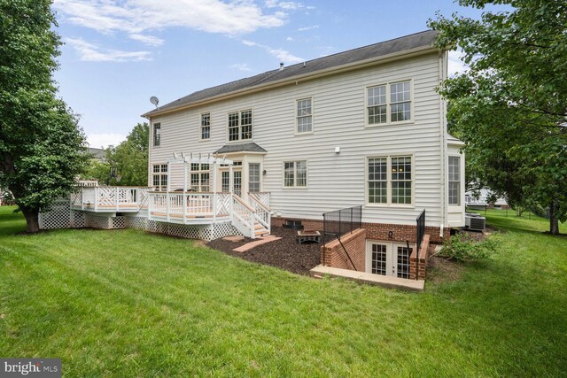 5438 Sherman Oaks Ct, Haymarket, VA 20169 - rear view of property with a lawn, a wooden deck, and french doors