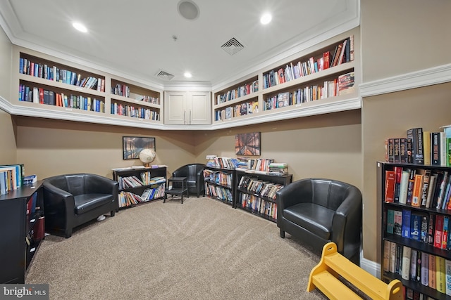 2465 Army Navy Dr Unit 1-303, Arlington, VA 22206 - sitting room with bookshelves, carpet floors, recessed lighting, and baseboards