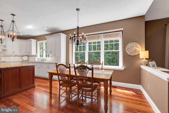 1337 Pennsridge Pl, Downingtown, PA 19335 - dining space with a chandelier, dark wood-style floors, baseboards, and recessed lighting