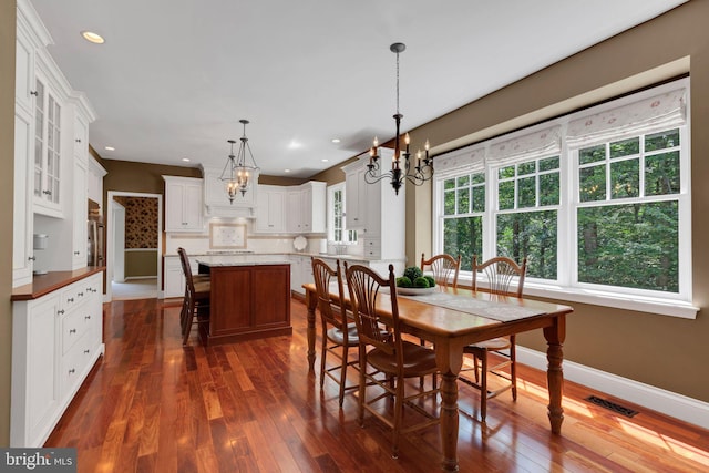 1337 Pennsridge Pl, Downingtown, PA 19335 - dining space featuring a chandelier, dark wood-style floors, baseboards, and recessed lighting