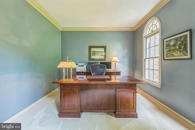 1337 Pennsridge Pl, Downingtown, PA 19335 - office area featuring light carpet, baseboards, and ornamental molding