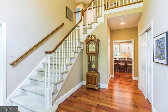 1337 Pennsridge Pl, Downingtown, PA 19335 - stairs with wood finished floors, baseboards, and recessed lighting
