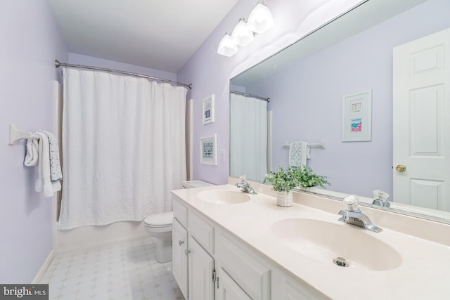 1337 Pennsridge Pl, Downingtown, PA 19335 - bathroom with double vanity, toilet, tile patterned floors, and shower / tub combo