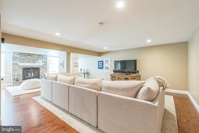 1337 Pennsridge Pl, Downingtown, PA 19335 - living room with wood finished floors, recessed lighting, baseboards, and a fireplace