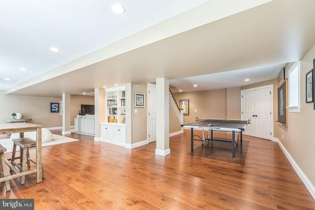 1337 Pennsridge Pl, Downingtown, PA 19335 - game room with light wood-type flooring, recessed lighting, baseboards, and built in shelves