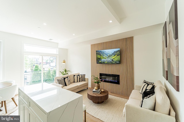 2517 Ontario Rd NW Unit Ph8, Washington, DC 20009 - living room with a glass covered fireplace, recessed lighting, and light wood finished floors