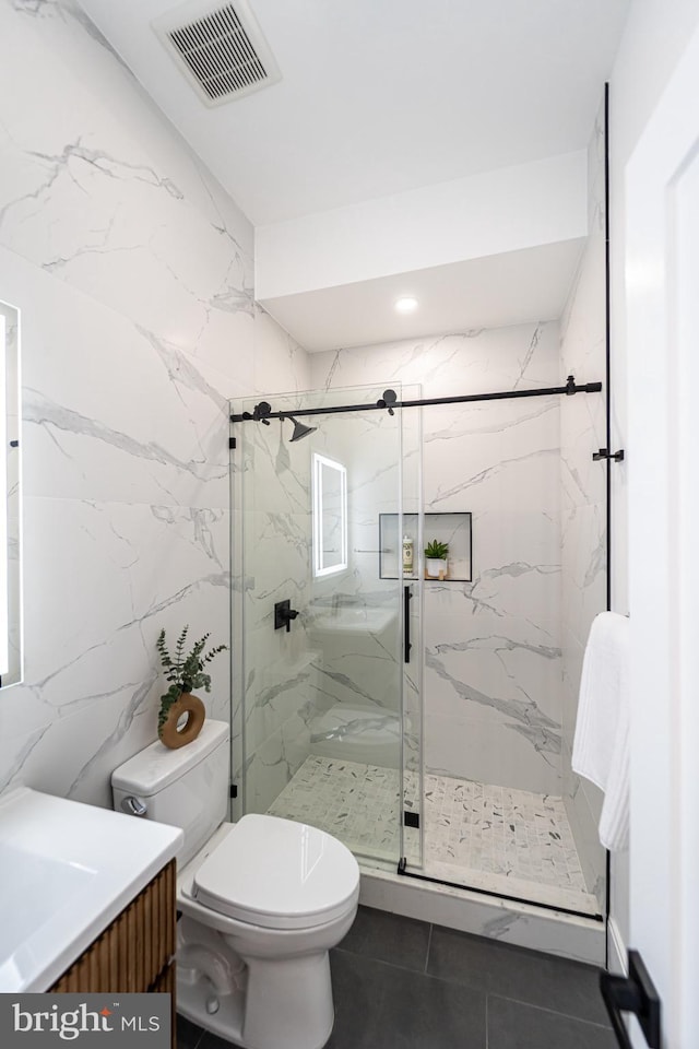 2517 Ontario Rd NW Unit Ph8, Washington, DC 20009 - full bath with vanity, toilet, a marble finish shower, and tile patterned floors