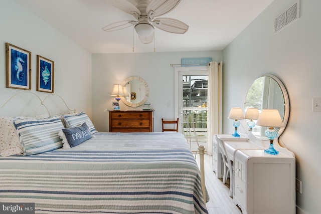120 Read Ave, Dewey Beach, DE 19971 - bedroom with access to exterior, light wood finished floors, and a ceiling fan