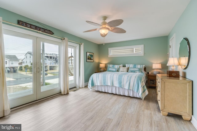 120 Read Ave, Dewey Beach, DE 19971 - bedroom with access to outside, light wood finished floors, french doors, ceiling fan, and baseboards
