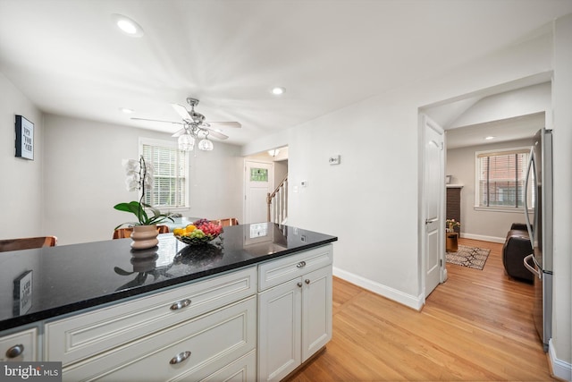 10004 Lorain Ave, Silver Spring, MD 20901 - kitchen with white cabinetry, light wood-type flooring, plenty of natural light, a ceiling fan, and recessed lighting