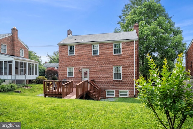 10004 Lorain Ave, Silver Spring, MD 20901 - rear view of property featuring a sunroom, a yard, and a chimney