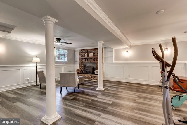 680 Geneva Dr, Westminster, MD 21157 - interior space featuring a decorative wall, decorative columns, ornamental molding, wood finished floors, and a wainscoted wall