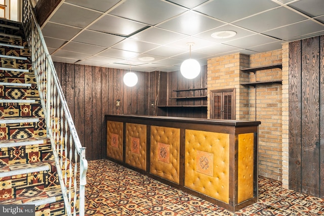 225 E State St, Coopersburg, PA 18036 - indoor dry bar featuring wooden walls, stairway, and a drop ceiling