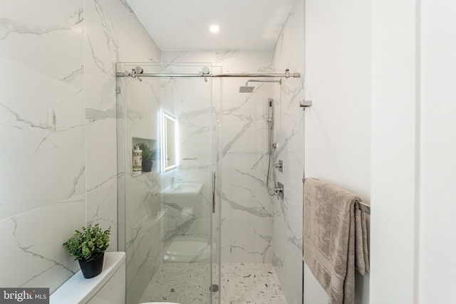 2517 Ontario Rd NW Unit 6, Washington, DC 20009 - bathroom featuring a marble finish shower and recessed lighting