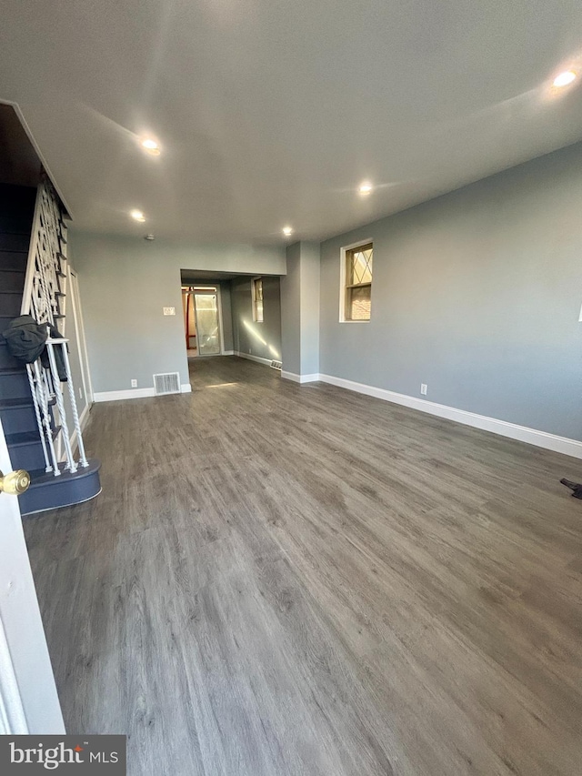 6226 Cardiff St, Philadelphia, PA 19149 - unfurnished living room with recessed lighting, baseboards, and dark wood-type flooring