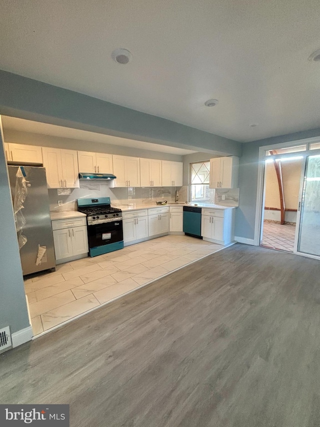 6226 Cardiff St, Philadelphia, PA 19149 - kitchen featuring stainless steel appliances, under cabinet range hood, light countertops, and light wood-style floors