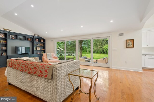 32 Gallup Rd, Princeton, NJ 08540 - living area with vaulted ceiling, light wood finished floors, and recessed lighting