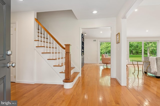 32 Gallup Rd, Princeton, NJ 08540 - foyer with light wood-type flooring, stairs, and recessed lighting