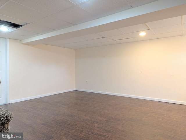 3407 Verner St, Drexel Hill, PA 19026 - finished below grade area with a paneled ceiling, dark wood-style flooring, and recessed lighting