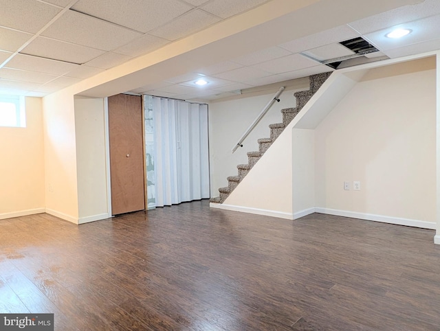 3407 Verner St, Drexel Hill, PA 19026 - below grade area featuring a paneled ceiling, stairway, and wood finished floors