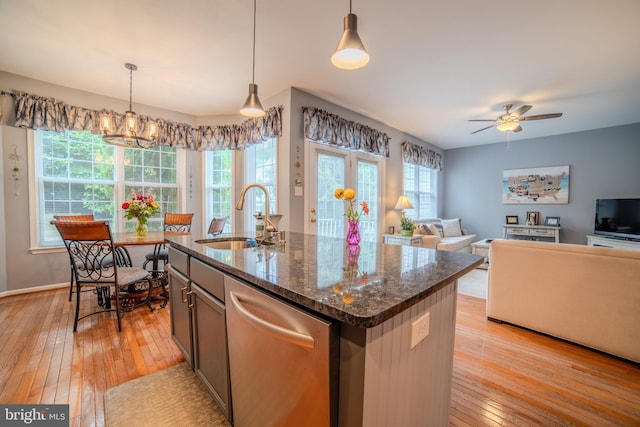 854 Hinchley Run, West Chester, PA 19382 - kitchen featuring stainless steel dishwasher, light wood-style flooring, healthy amount of natural light, and open floor plan