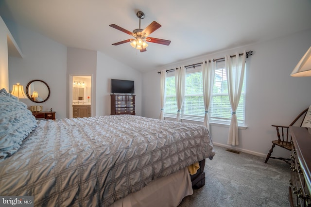 854 Hinchley Run, West Chester, PA 19382 - carpeted bedroom with lofted ceiling, ceiling fan, and ensuite bathroom