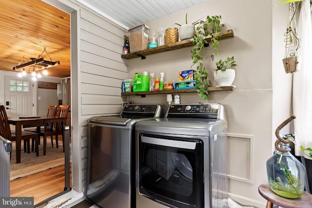 3645 N Susquehanna Trl, York, PA 17404 - washroom with washer and dryer, wooden ceiling, and wood finished floors