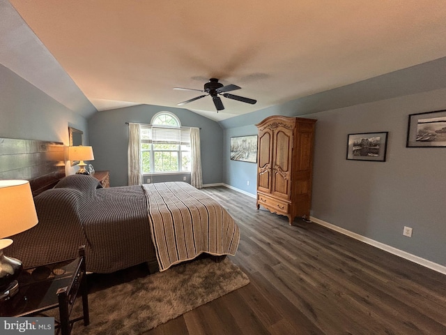 25 Baldwin Cir, Glenmoore, PA 19343 - bedroom featuring dark wood-type flooring, lofted ceiling, and ceiling fan