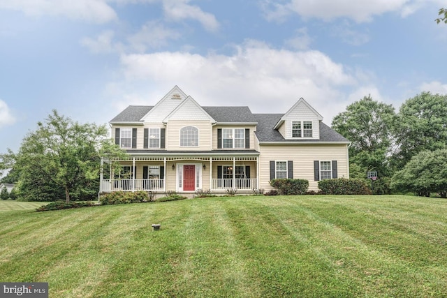 66 Light Farm Dr, Cochranville, PA 19330 - view of front of house featuring covered porch, a front yard, and roof with shingles