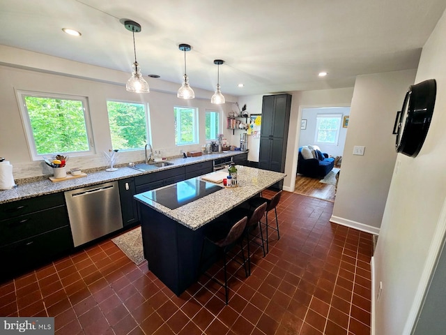 27 Cascade Rd, Arnold, MD 21012 - kitchen featuring dishwasher, a kitchen bar, light stone countertops, recessed lighting, and pendant lighting