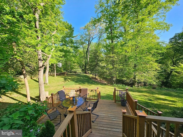 27 Cascade Rd, Arnold, MD 21012 - wooden deck with a yard and outdoor dining area