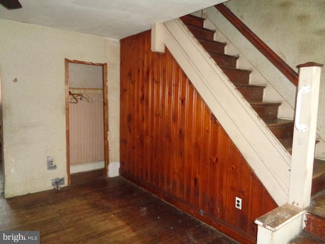 4636 Kraydor St, Philadelphia, PA 19136 - staircase with wood finished floors and wooden walls