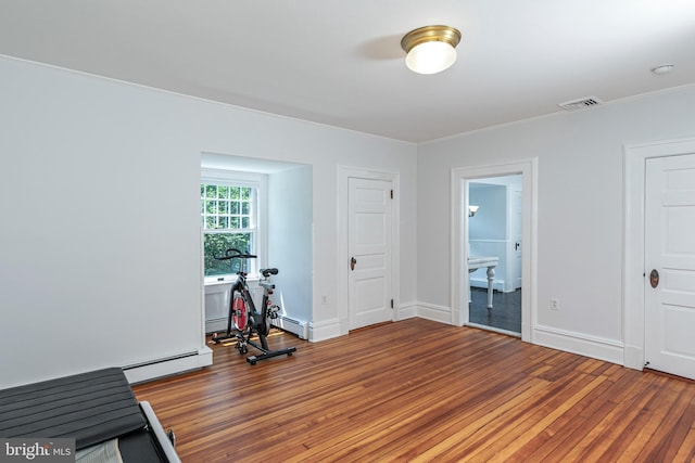 3 Evelyn Pl, Princeton, NJ 08540 - exercise area with hardwood / wood-style floors, baseboard heating, and ornamental molding