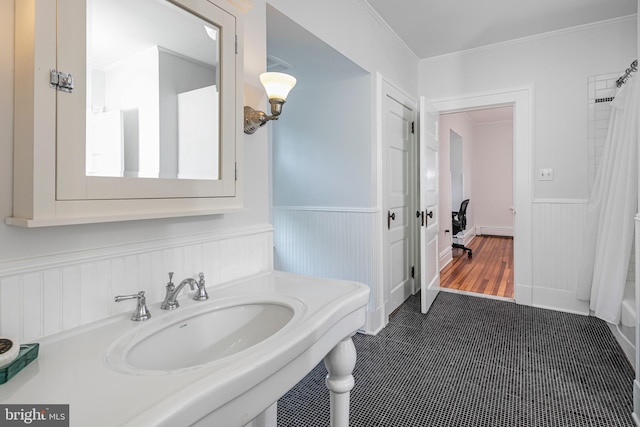 3 Evelyn Pl, Princeton, NJ 08540 - bathroom with wainscoting and ornamental molding