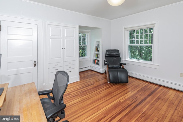 3 Evelyn Pl, Princeton, NJ 08540 - office area with hardwood / wood-style floors, crown molding, and a baseboard heating unit
