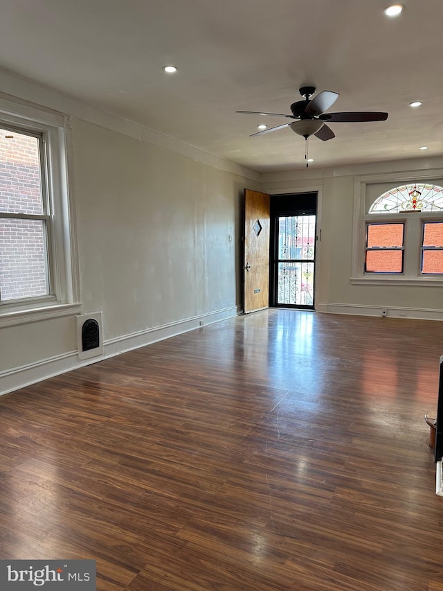 5235 Baltimore Ave, Philadelphia, PA 19143 - empty room featuring ceiling fan, wood finished floors, recessed lighting, baseboards, and crown molding