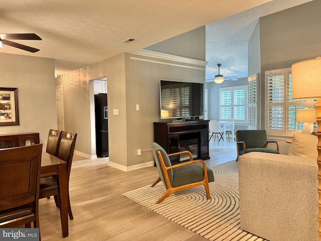 104 Gwen Dr Unit 104-3B, Forest Hill, MD 21050 - living room featuring a ceiling fan, light wood-style floors, and a textured ceiling
